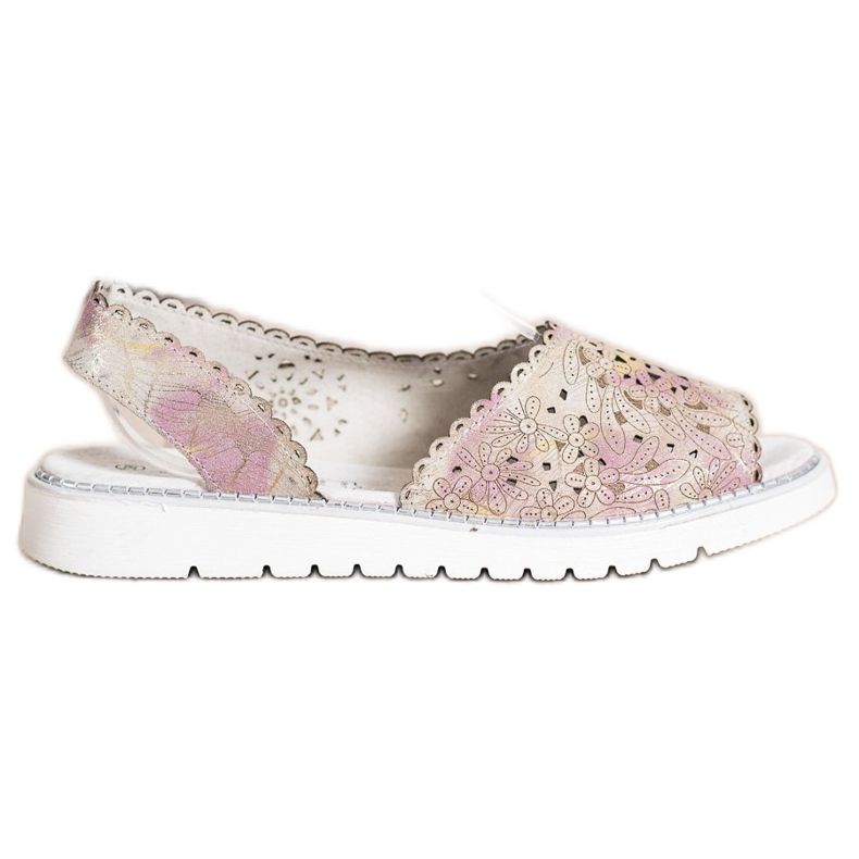 SHELOVET Sandale confortabile din piele bej roz de aur