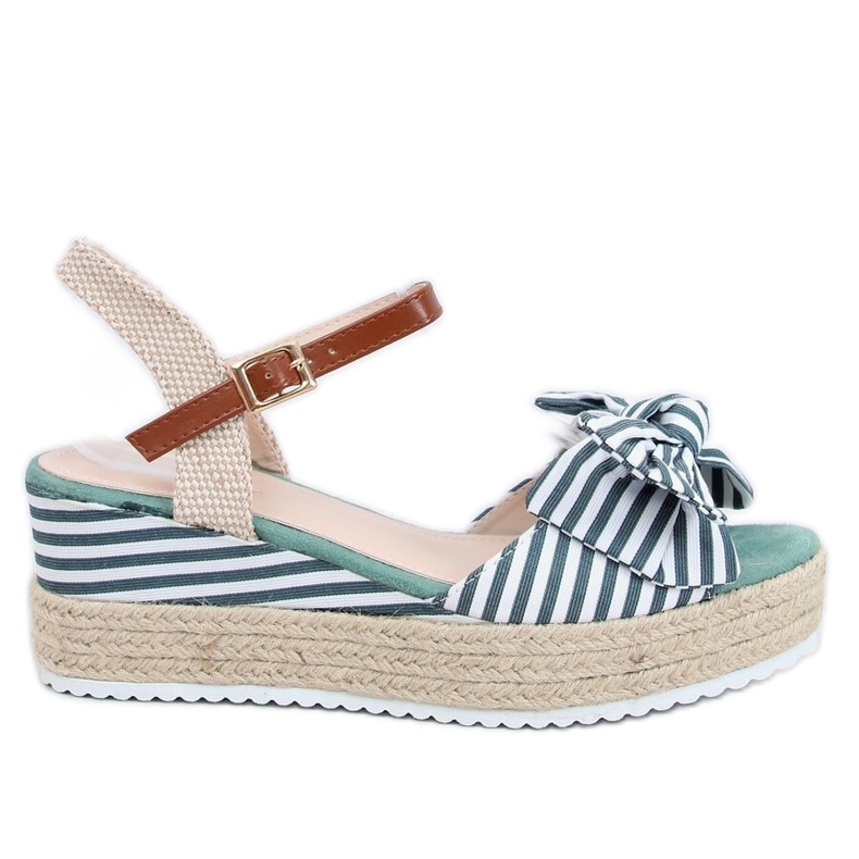 Sandale cu toc alb și verde espadrile DZ8009 Verde bej maro