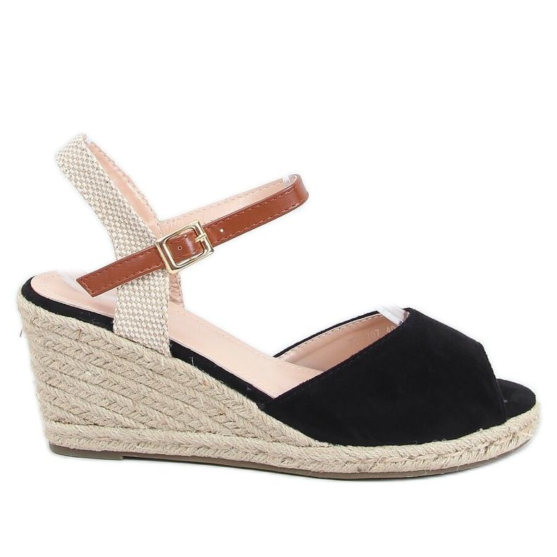 Espadrile negre cu vârf deschis 77-207 Negru bej maro