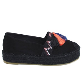 Negru 1735 Espadrile negre cu franjuri