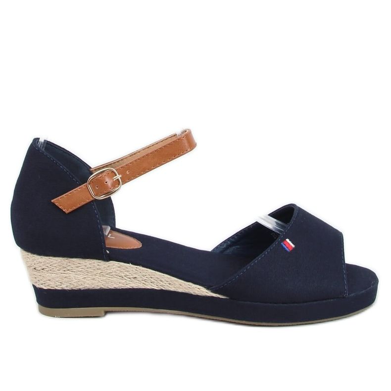 Sandale Tommy pe toc mic cu toc albastru BL-362 Navy maro albastru marin