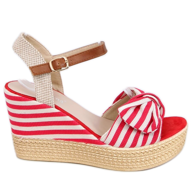 Sandale cu dungi roșii A89907 Roșu bej maro