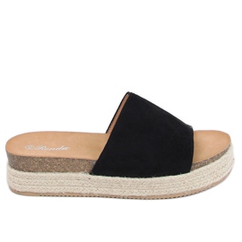 Papuci espadrile negre 10-215 Negru