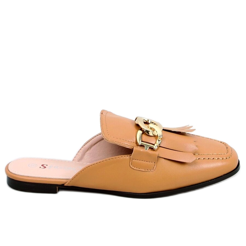 Papuci mocasini cu lanț cămilă T501 Camel maro