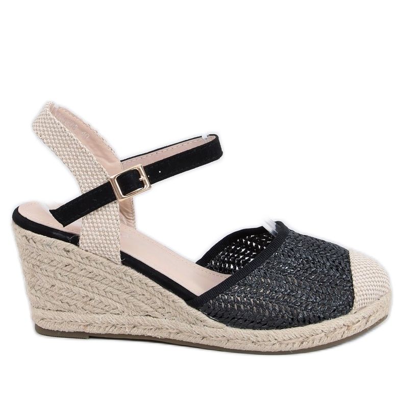 Espadrile negre pe toc cu pană DZ8006 Negru bej Espadrile negre pe toc cu pană DZ8006 Negru bej
