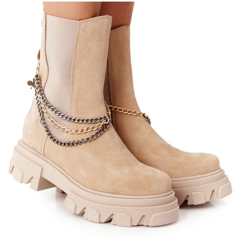 Lewski Shoes Pantofi din piele de căprioară Sztyblety Workery Lewski 2998-0 Sand bej multicolor