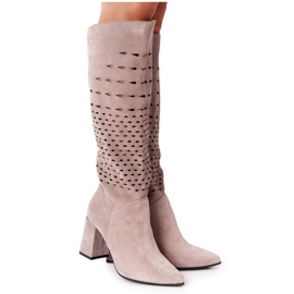 Lewski Shoes Pantofi Wiosenne Ażurowe Kozaki Lewski 2847 / B Beżowe bej