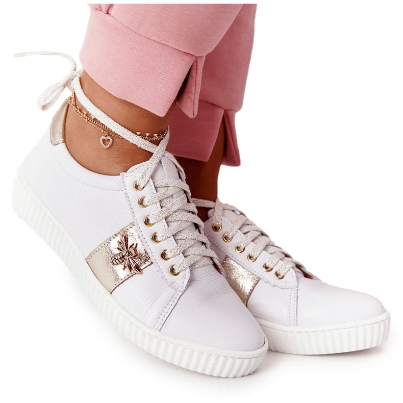 Lewski Shoes Adidași din piele pentru femei Încălțăminte Lewski 2786-0 Alb și auriu de aur