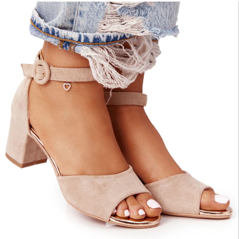 Sandale cu toc înalt din piele întoarsă Vinceza 21-20100 Bej