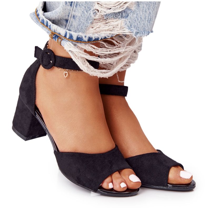 Sandale cu toc înalt din piele întoarsă Vinceza 21-20100 Negru