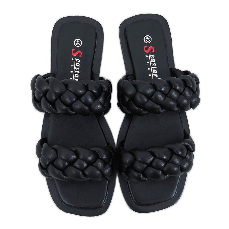 Papuci negri JH200 negri cu dungi împletite negru