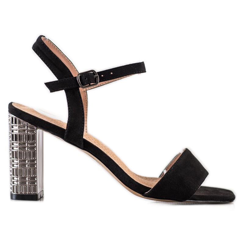 S. BARSKI Sandale clasice cu toc decorativ S.BARSKI negru argint