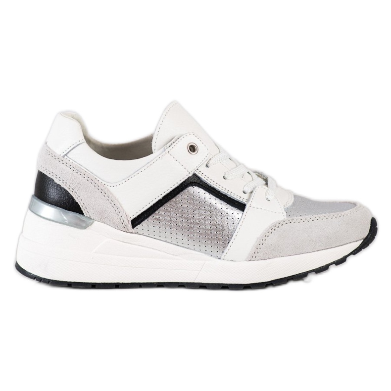 Goodin Adidași din piele albă și argintie negru gri