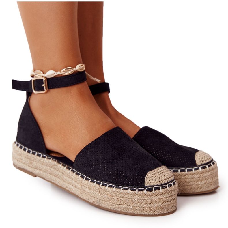 MSMG Espadrile pe platforma de paie negru Bali