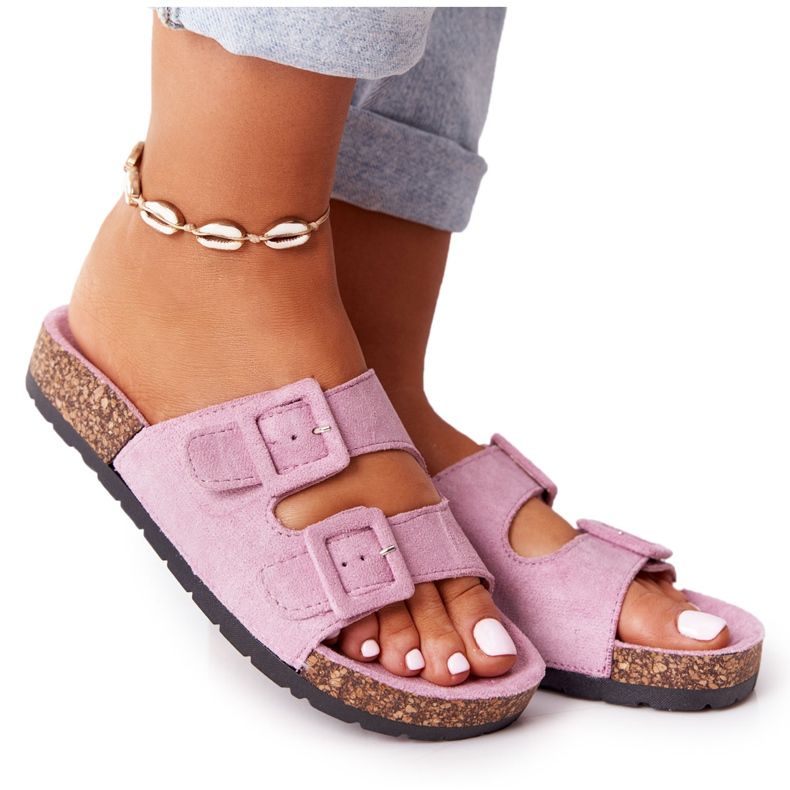 MSMG Papuci din piele de căprioară pe talpă de plută Violet deschis Jennifer