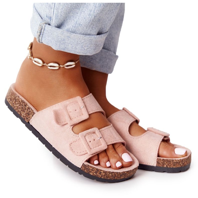 MSMG Papuci din piele de căprioară pe talpa de plută roz deschis Jennifer