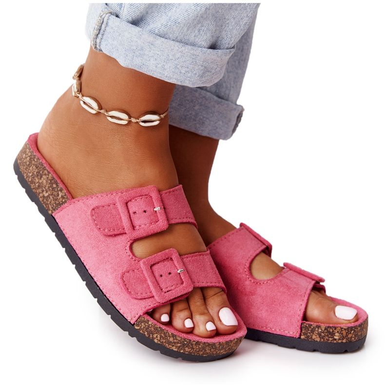 MSMG Papuci din piele de căprioară Jennifer Pink pe talpă de plută roz