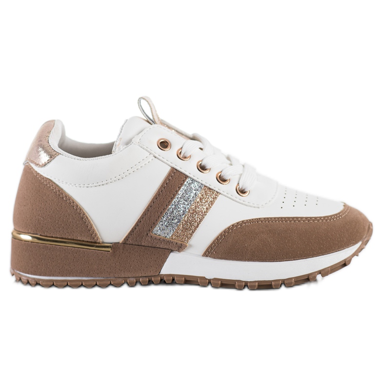 SHELOVET Adidași cu inserție din piele de căprioară alb maro SHELOVET Adidași cu inserție din piele de căprioară alb maro