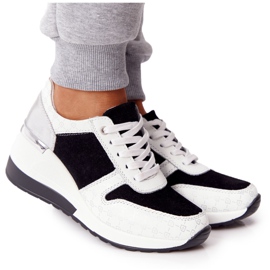 Tenisi din piele cu piele S.Barski negru-alb Tenisi din piele cu piele S.Barski negru-alb