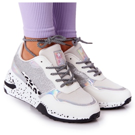 NEWS Adidași pentru femei, cu toc alb, cu brocart Avery 21SP26-3974 negru argint