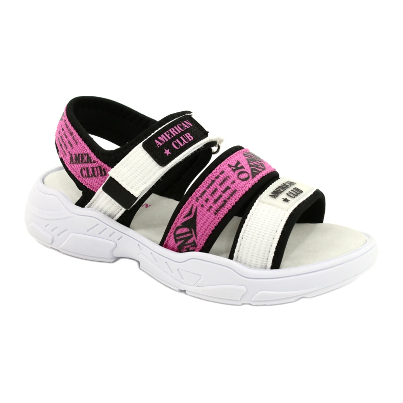 American Club Sandale Sport Copii Brant din Piele RL29/21 Negru-Fuxia alb