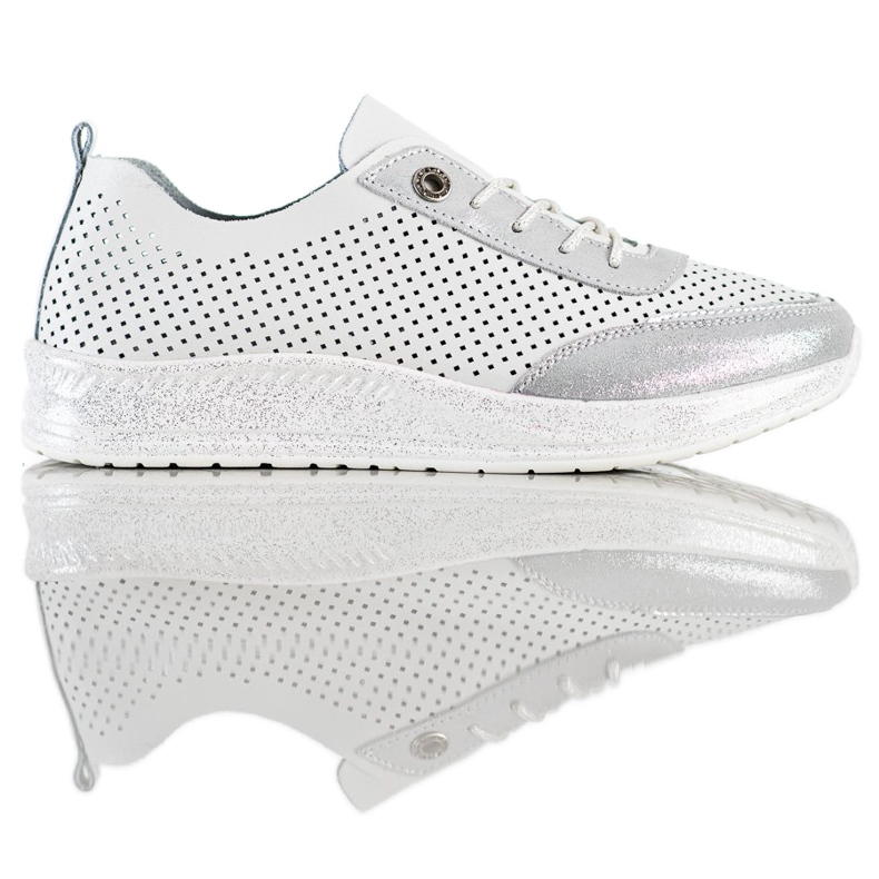 Goodin Adidași din piele albă și argintie