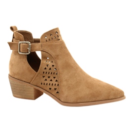 FB1 Cizme de damă cu toc înalt Cataramă din piele întoarsă Camel Esen maro