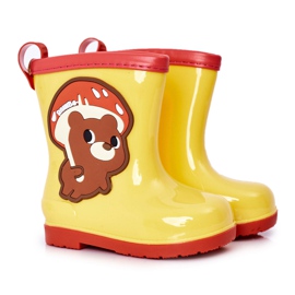 Galoși galbeni pentru copii cu ursuleț de pluș