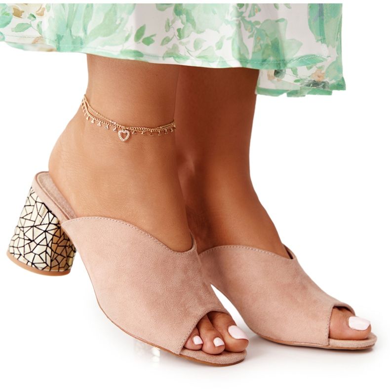 Tocuri înalte din piele de căprioară S.Barski C420-15 Bej