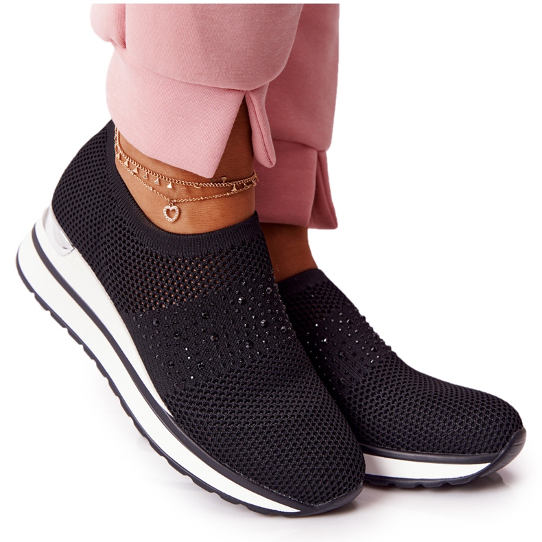 Adidași deschise Slip-On On Wedge Black Sophia alb negru