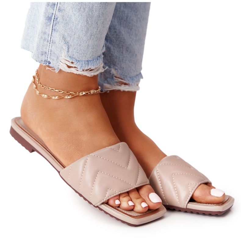 S.Barski Papuci din piele cu matlasare S. Barski 331-42 Cappuccino bej