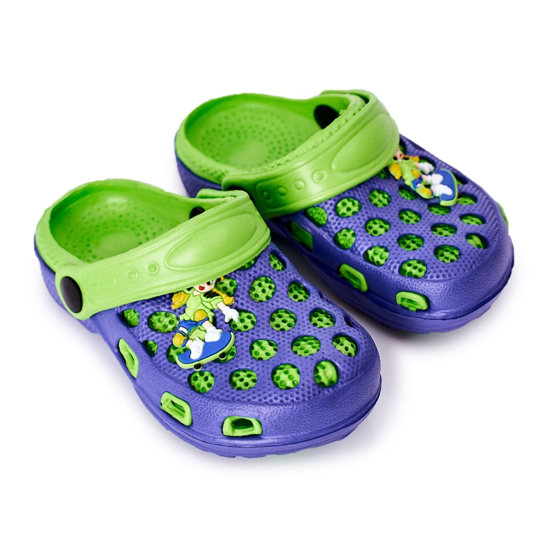 Papuci de spumă pentru copii Crocs Blue Navy-Green Jupiter albastru marin verde