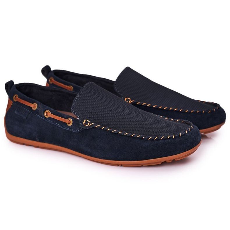 Mocasini casual din piele de căprioară GOE HH1N4019 Blue Navy maro albastru marin
