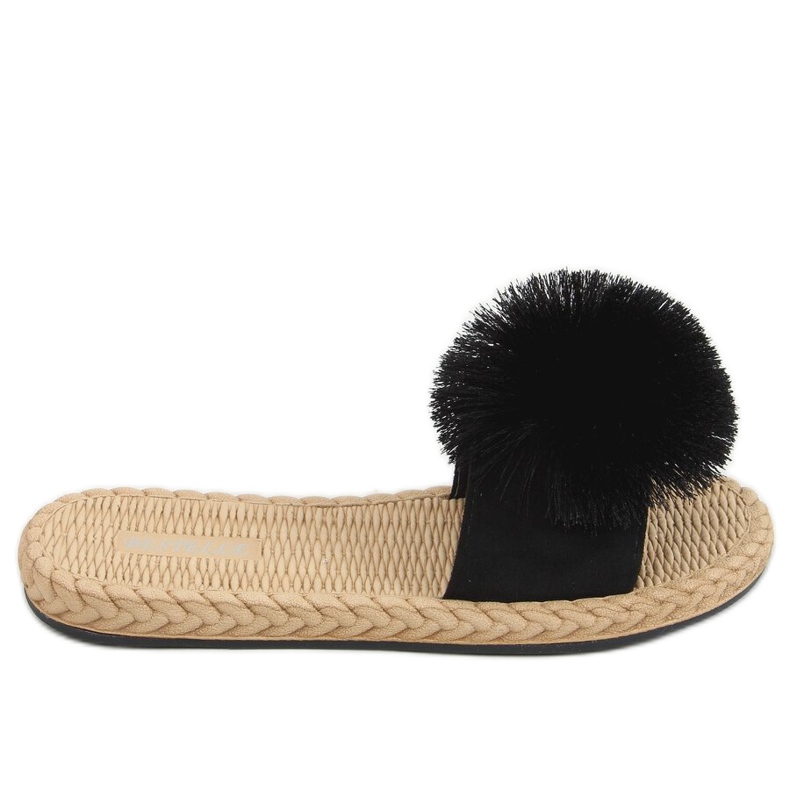 Papuci negri S-410 negri cu pompon negru Papuci negri S-410 negri cu pompon negru