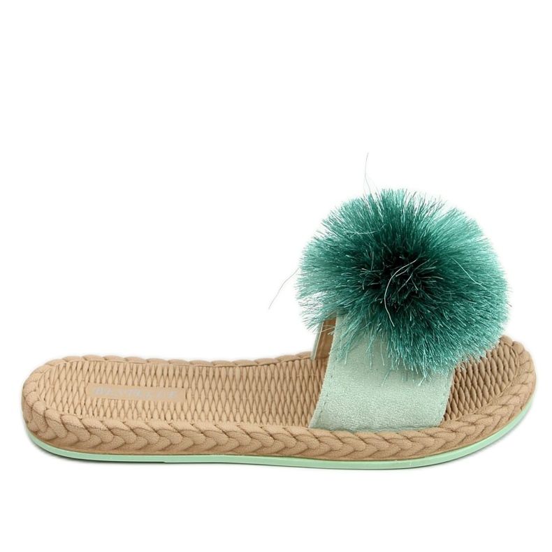 Papuci de menta cu pompon S-410 Verde Papuci de menta cu pompon S-410 Verde