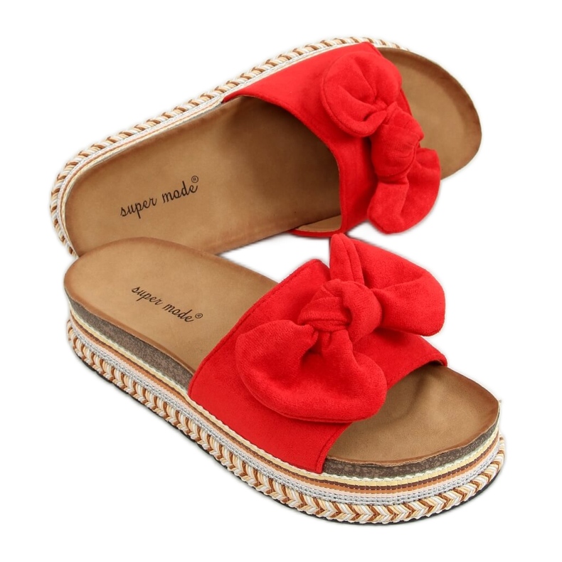 Roșu 7705 Papuci roșii pe talpa decorată