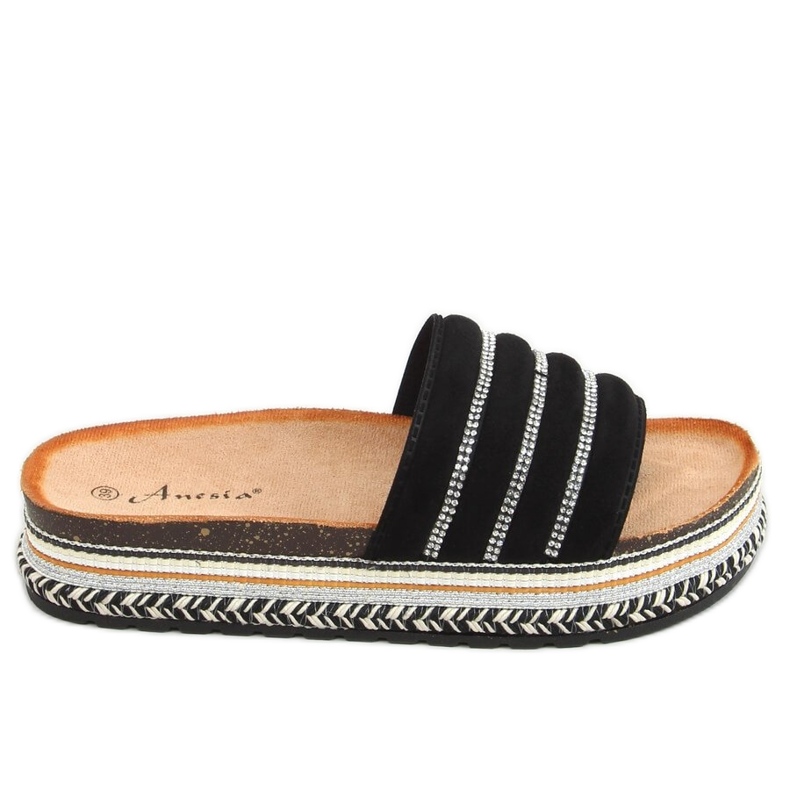 Papuci negri N-96 negri pe talpa decorată negru