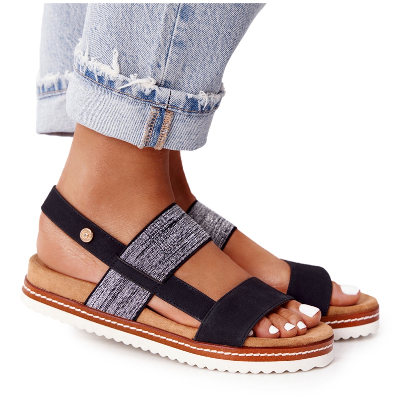 EVE Sandale cu manșetă argintie negru Almeria