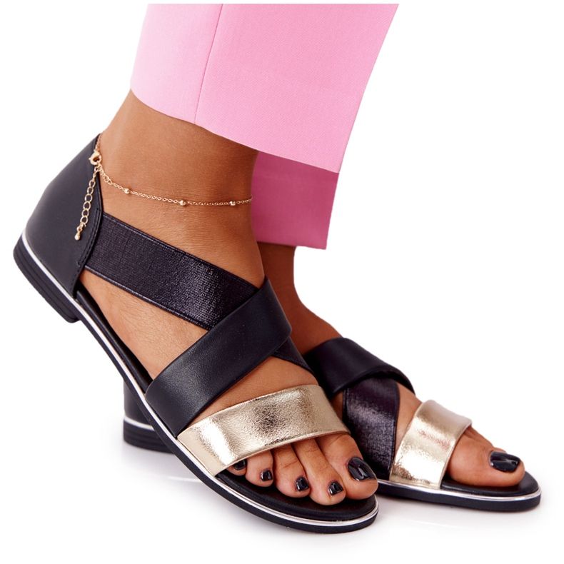 Sandale cu nervuri aurii și negre negru