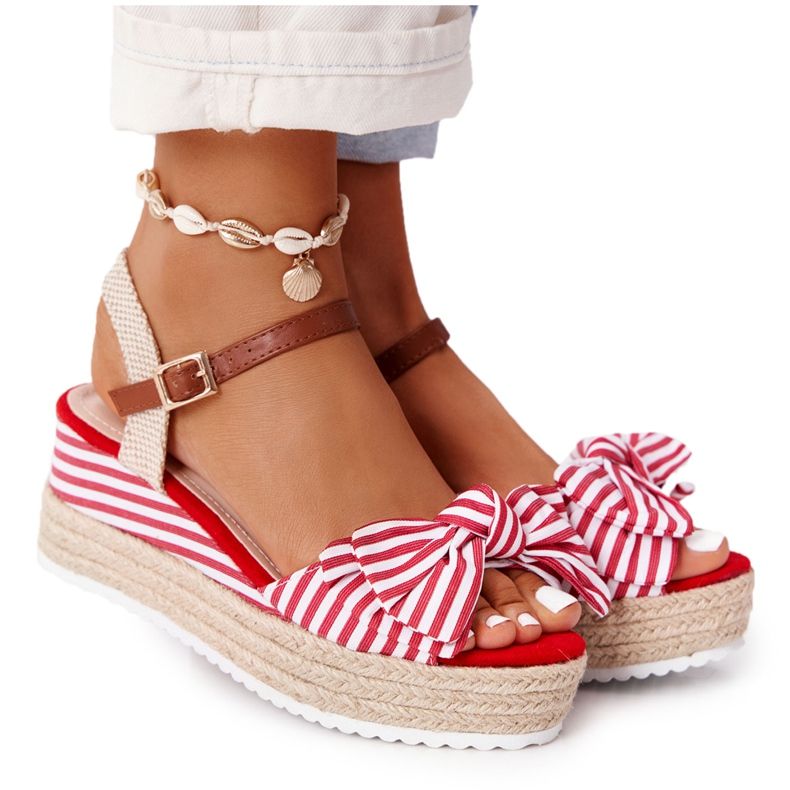 PG1 Sandale Wedge în stilul Mării Roșii La Isla Bonita alb roșu multicolor PG1 Sandale Wedge în stilul Mării Roșii La Isla Bonita alb roșu multicolor