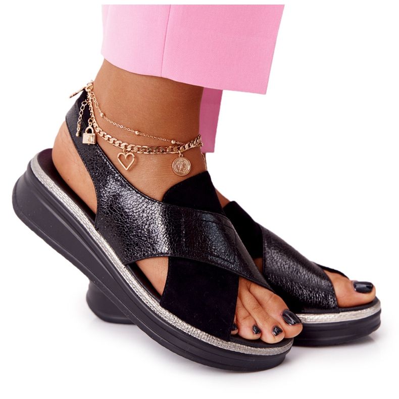 Sandale adezive pe platforma neagră Sergio Leone SK029 negru