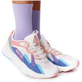 Încălțăminte sport pentru femei Foam de memorie Big Star HH274809 Alb-roz violet albastru galben