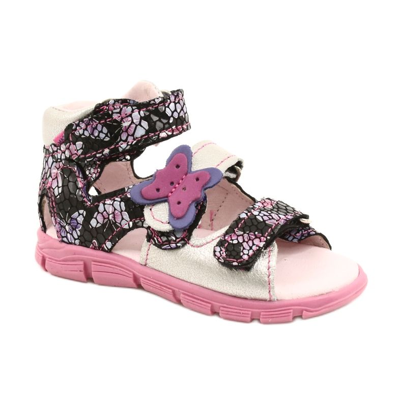 Mazurek Sandale din piele pentru fete ridicate 291 cu un fluture argint