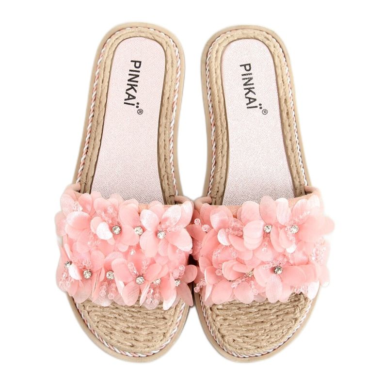 Papuci cu flori roz LS003 Roz