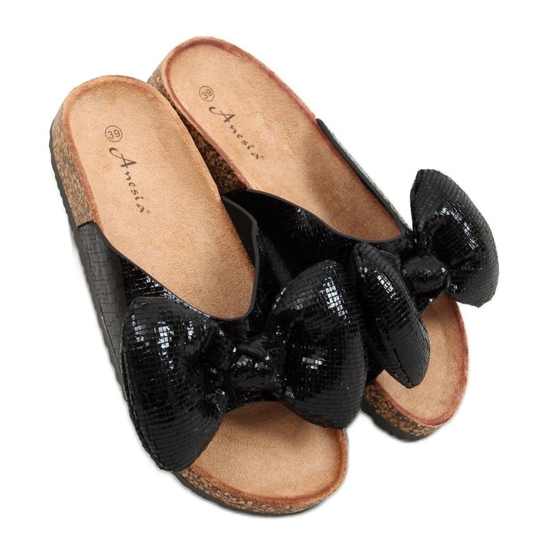 Papuci negri Mickey cu fundă N-79 Negru