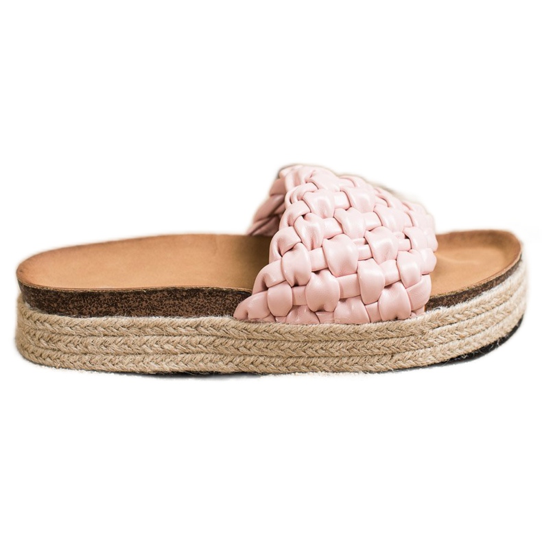 SHELOVET Espadrile împletite Flip-Flops roz