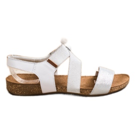 SHELOVET Sandale din piele cu sclipici argint SHELOVET Sandale din piele cu sclipici argint