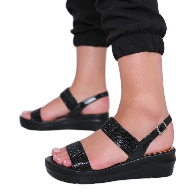 Sandale cu pene negre Sweet Rasp negru Sandale cu pene negre Sweet Rasp negru