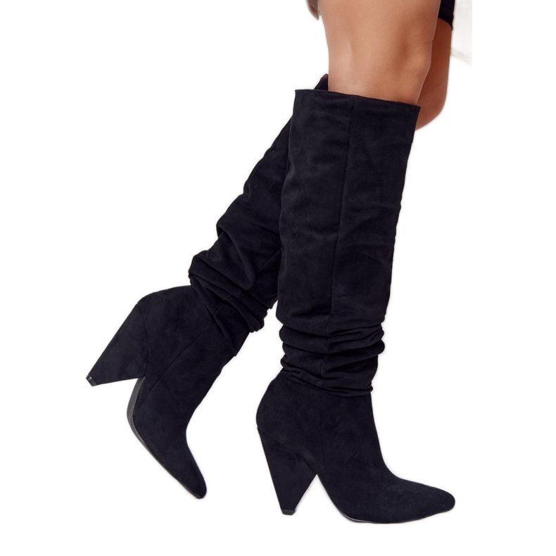 Cizme de damă Lu Boo din piele întoarsă negre negru