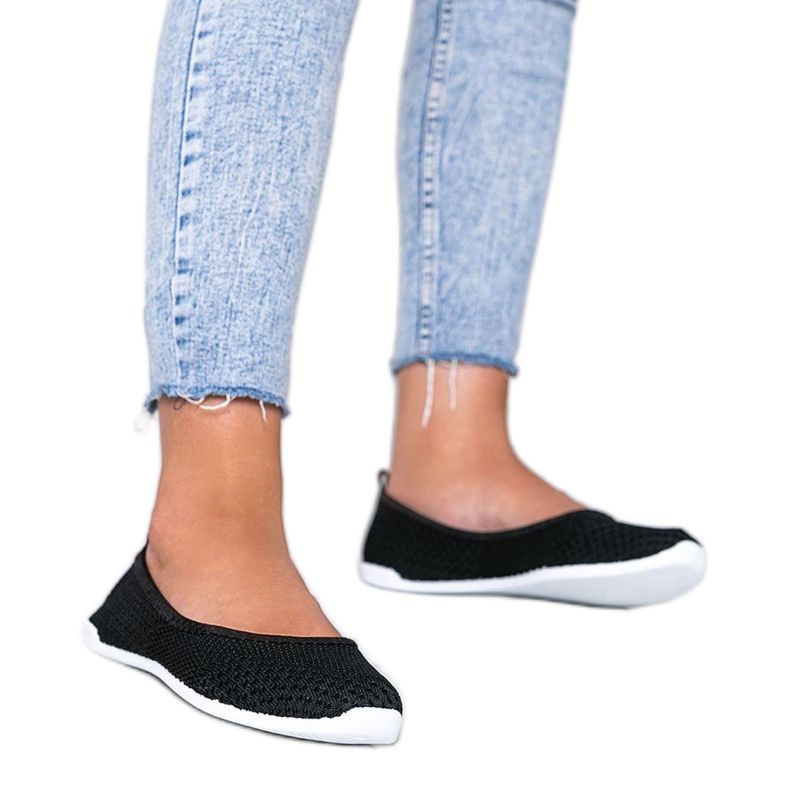 Balerini din stofă neagră cu model ajurat de Zile Bune negru